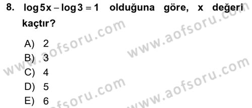 Genel Matematik Dersi 2023 - 2024 Yılı Yaz Okulu Sınav Soruları 8. Soru