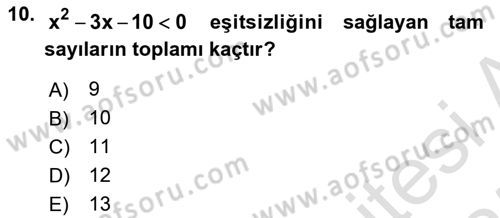 Genel Matematik Dersi Ara Sınavı Deneme Sınav Soruları 10. Soru