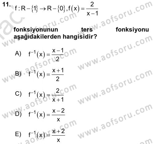 Genel Matematik Dersi Ara Sınavı Deneme Sınav Soruları 11. Soru
