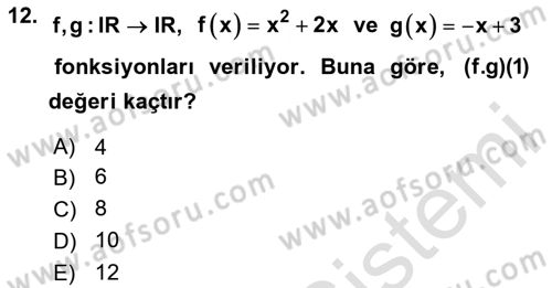Genel Matematik Dersi Ara Sınavı Deneme Sınav Soruları 12. Soru