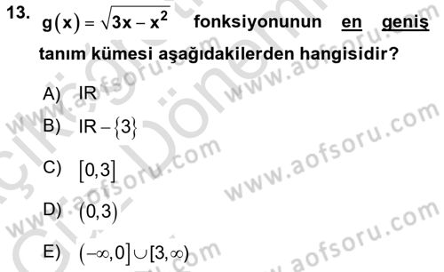 Genel Matematik Dersi Ara Sınavı Deneme Sınav Soruları 13. Soru