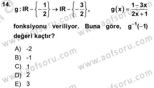 Genel Matematik Dersi Ara Sınavı Deneme Sınav Soruları 14. Soru