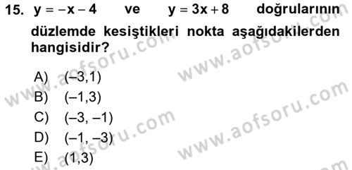 Genel Matematik Dersi Ara Sınavı Deneme Sınav Soruları 15. Soru