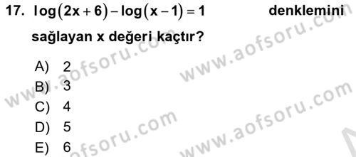 Genel Matematik Dersi Ara Sınavı Deneme Sınav Soruları 17. Soru