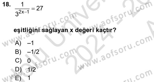 Genel Matematik Dersi 2024 - 2025 Yılı (Vize) Ara Sınav Soruları 18. Soru