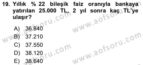 Genel Matematik Dersi 2024 - 2025 Yılı (Vize) Ara Sınav Soruları 19. Soru