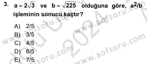 Genel Matematik Dersi Ara Sınavı Deneme Sınav Soruları 3. Soru