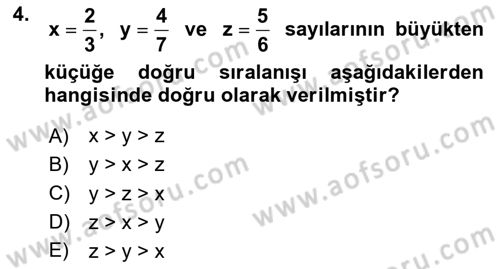 Genel Matematik Dersi 2024 - 2025 Yılı (Vize) Ara Sınav Soruları 4. Soru