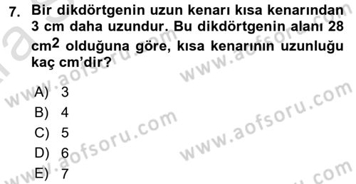 Genel Matematik Dersi Ara Sınavı Deneme Sınav Soruları 7. Soru