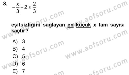 Genel Matematik Dersi Ara Sınavı Deneme Sınav Soruları 8. Soru