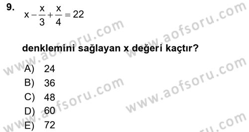 Genel Matematik Dersi Ara Sınavı Deneme Sınav Soruları 9. Soru