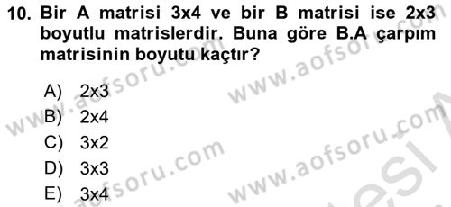 Genel Matematik Dersi 2024 - 2025 Yılı (Final) Dönem Sonu Sınav Soruları 10. Soru