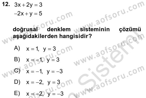 Genel Matematik Dersi 2024 - 2025 Yılı (Final) Dönem Sonu Sınav Soruları 12. Soru