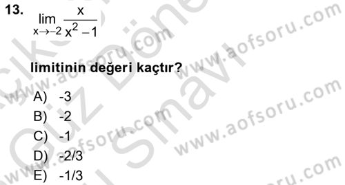 Genel Matematik Dersi 2024 - 2025 Yılı (Final) Dönem Sonu Sınav Soruları 13. Soru