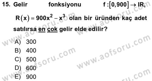 Genel Matematik Dersi 2024 - 2025 Yılı (Final) Dönem Sonu Sınav Soruları 15. Soru