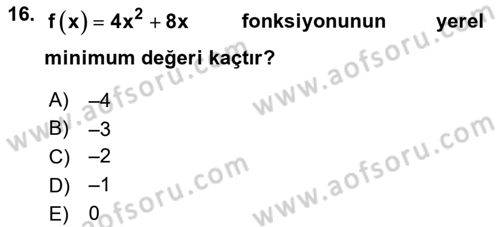 Genel Matematik Dersi 2024 - 2025 Yılı (Final) Dönem Sonu Sınav Soruları 16. Soru