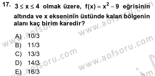 Genel Matematik Dersi 2024 - 2025 Yılı (Final) Dönem Sonu Sınav Soruları 17. Soru