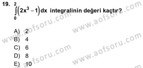 Genel Matematik Dersi 2024 - 2025 Yılı (Final) Dönem Sonu Sınav Soruları 19. Soru