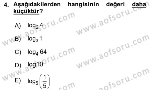 Genel Matematik Dersi 2024 - 2025 Yılı (Final) Dönem Sonu Sınav Soruları 4. Soru