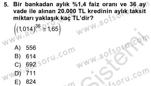 Genel Matematik Dersi 2024 - 2025 Yılı (Final) Dönem Sonu Sınav Soruları 5. Soru