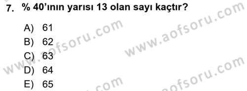 Genel Matematik Dersi 2024 - 2025 Yılı (Final) Dönem Sonu Sınav Soruları 7. Soru