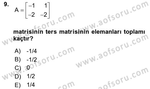 Genel Matematik Dersi 2024 - 2025 Yılı (Final) Dönem Sonu Sınav Soruları 9. Soru