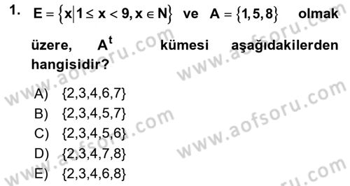 Genel Matematik Dersi 2024 - 2025 Yılı Yaz Okulu Sınav Soruları 1. Soru