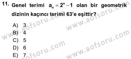 Genel Matematik Dersi 2024 - 2025 Yılı Yaz Okulu Sınav Soruları 11. Soru
