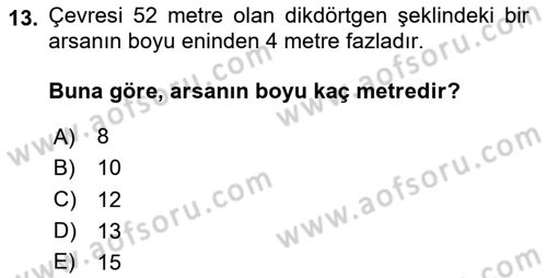 Genel Matematik Dersi 2024 - 2025 Yılı Yaz Okulu Sınav Soruları 13. Soru