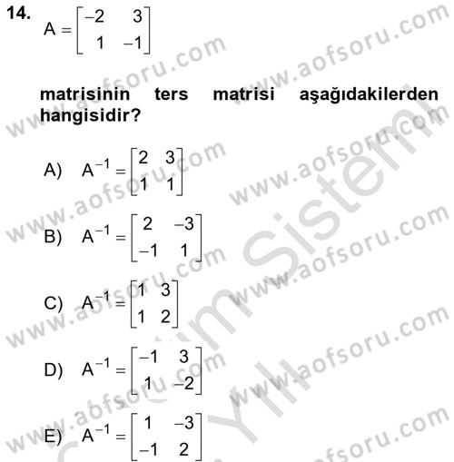 Genel Matematik Dersi 2024 - 2025 Yılı Yaz Okulu Sınav Soruları 14. Soru