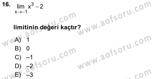 Genel Matematik Dersi 2024 - 2025 Yılı Yaz Okulu Sınav Soruları 16. Soru