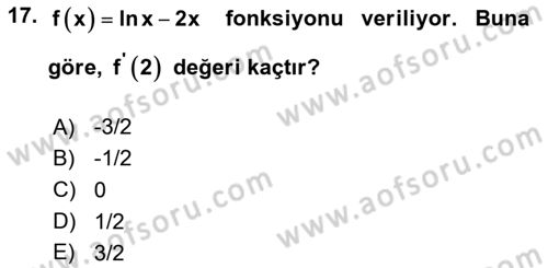 Genel Matematik Dersi 2024 - 2025 Yılı Yaz Okulu Sınav Soruları 17. Soru