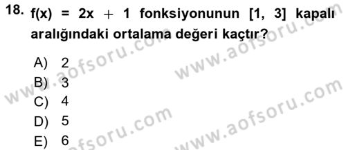 Genel Matematik Dersi 2024 - 2025 Yılı Yaz Okulu Sınav Soruları 18. Soru