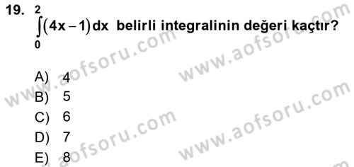 Genel Matematik Dersi 2024 - 2025 Yılı Yaz Okulu Sınav Soruları 19. Soru