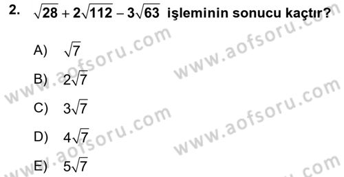 Genel Matematik Dersi 2024 - 2025 Yılı Yaz Okulu Sınav Soruları 2. Soru