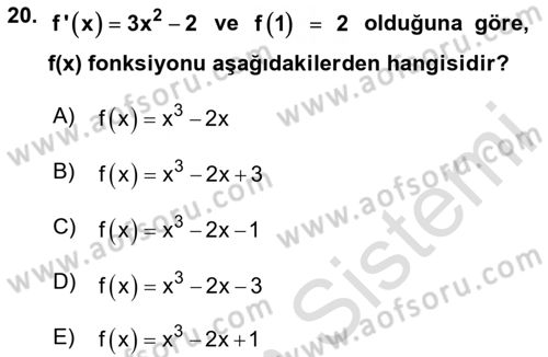 Genel Matematik Dersi 2024 - 2025 Yılı Yaz Okulu Sınav Soruları 20. Soru