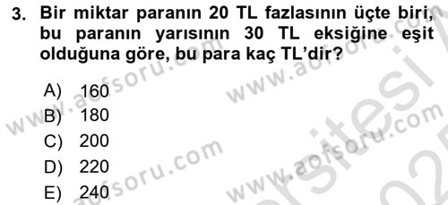 Genel Matematik Dersi 2024 - 2025 Yılı Yaz Okulu Sınav Soruları 3. Soru