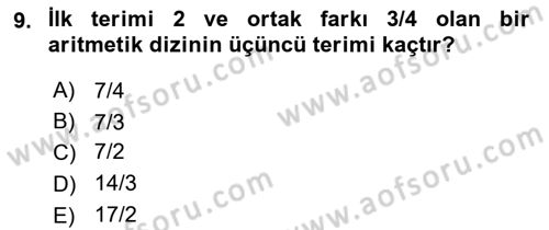 Genel Matematik Dersi 2024 - 2025 Yılı Yaz Okulu Sınav Soruları 9. Soru