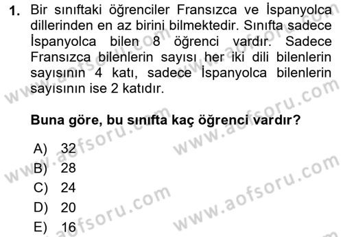 Genel Matematik Dersi 2025 - 2026 Yılı (Vize) Ara Sınav Soruları 1. Soru