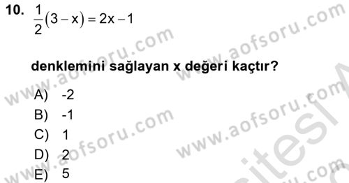 Genel Matematik Dersi 2025 - 2026 Yılı (Vize) Ara Sınav Soruları 10. Soru