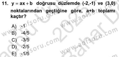 Genel Matematik Dersi 2025 - 2026 Yılı (Vize) Ara Sınav Soruları 11. Soru