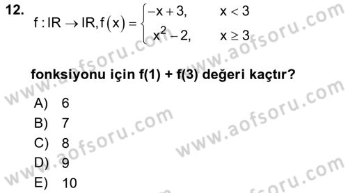 Genel Matematik Dersi 2025 - 2026 Yılı (Vize) Ara Sınav Soruları 12. Soru