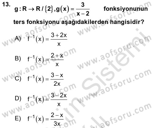 Genel Matematik Dersi 2025 - 2026 Yılı (Vize) Ara Sınav Soruları 13. Soru