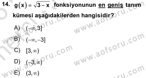 Genel Matematik Dersi 2025 - 2026 Yılı (Vize) Ara Sınav Soruları 14. Soru