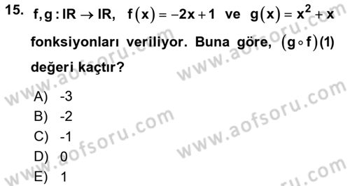 Genel Matematik Dersi 2025 - 2026 Yılı (Vize) Ara Sınav Soruları 15. Soru