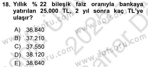 Genel Matematik Dersi 2025 - 2026 Yılı (Vize) Ara Sınav Soruları 18. Soru