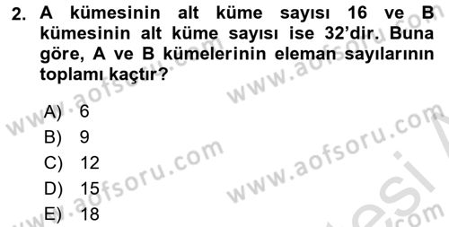 Genel Matematik Dersi 2025 - 2026 Yılı (Vize) Ara Sınav Soruları 2. Soru