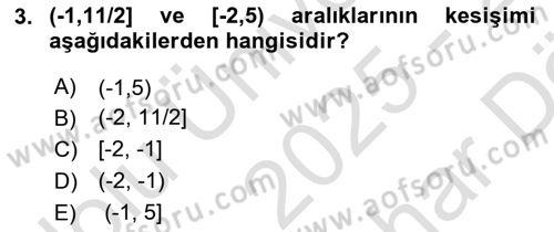 Genel Matematik Dersi 2025 - 2026 Yılı (Vize) Ara Sınav Soruları 3. Soru