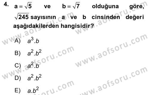 Genel Matematik Dersi 2025 - 2026 Yılı (Vize) Ara Sınav Soruları 4. Soru