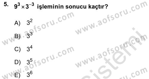 Genel Matematik Dersi 2025 - 2026 Yılı (Vize) Ara Sınav Soruları 5. Soru